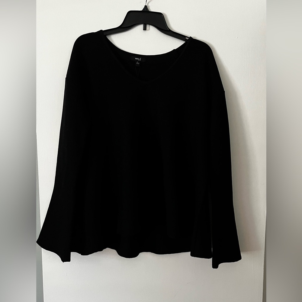 Very J Black Linen Blend Long Sleeve Slenderizing Top